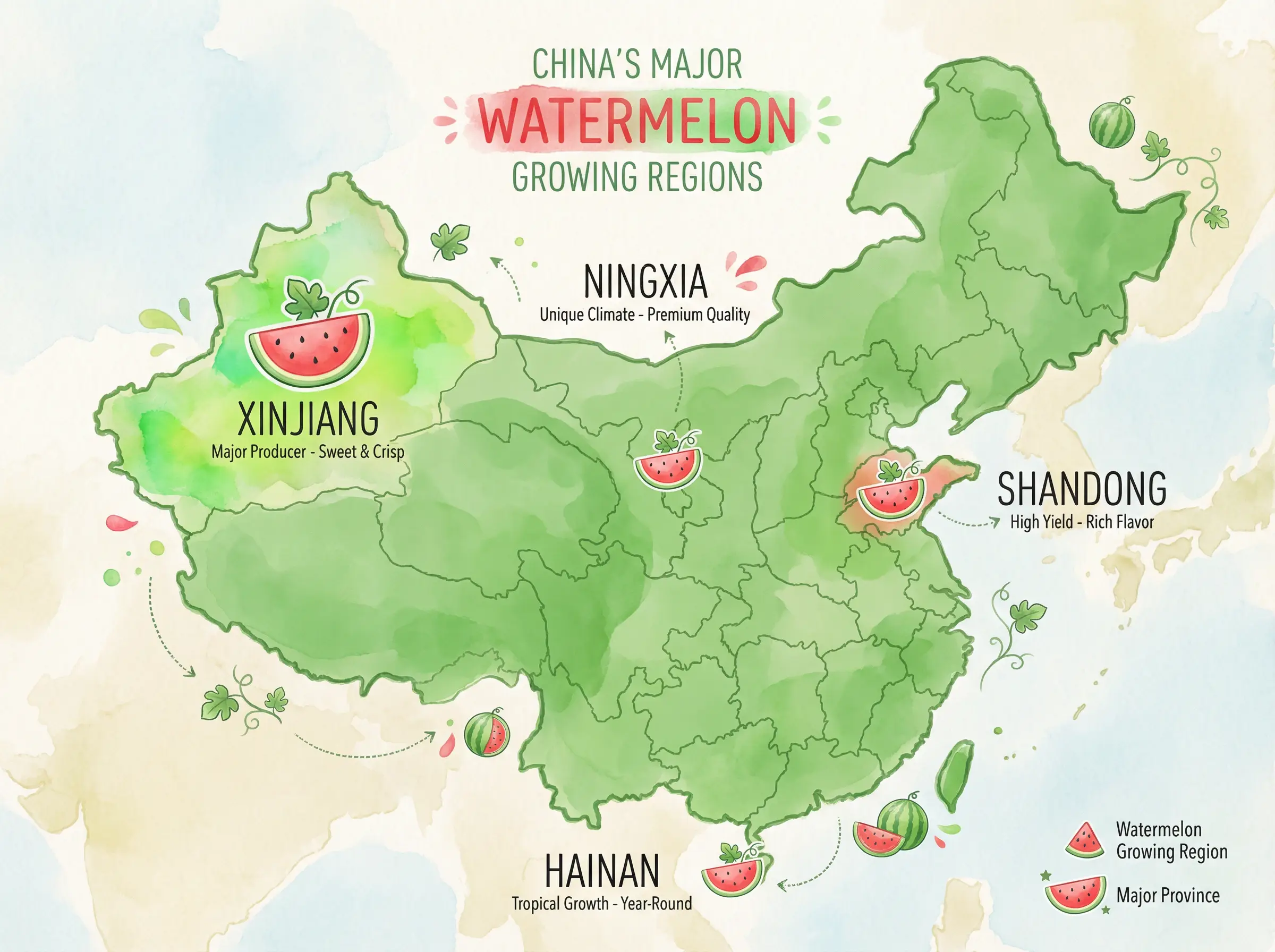 中国西瓜主要产地分布地图 - 51吃瓜